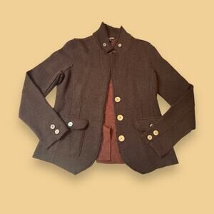 Eileen Fisher Merino Wool Blend Burgundy Brown Blazer Jacket Size PM